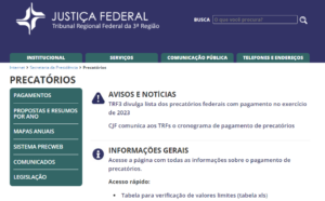 Página precatórios site Tribunal Regional Federal da 3ª Região (TRF3)