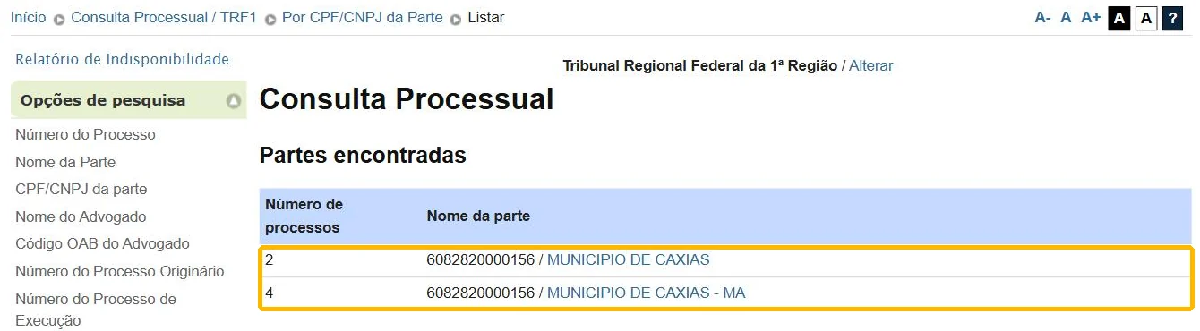 Mesmo CNPJ com duas grafias no TRF1