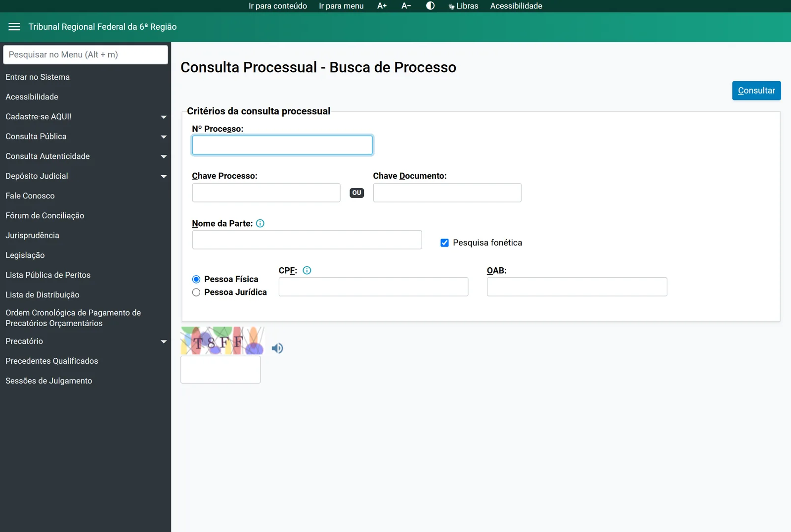 Busca de processo no e-Proc do TRF6