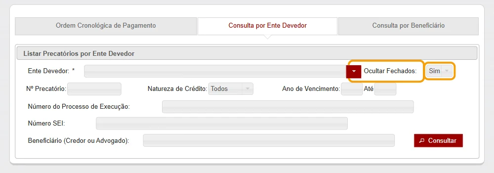 Campo Ocultar Fechados na consulta por ente