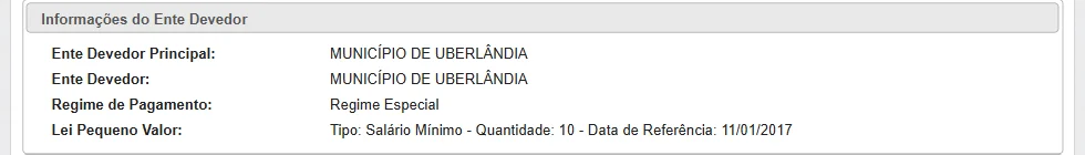 Regime e teto de RPV de um município