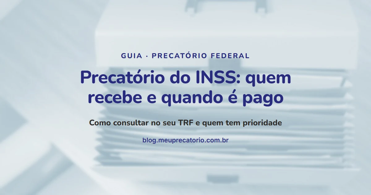 Precatório do INSS: quem recebe e quando é pago: capa com pasta sanfonada de documentos