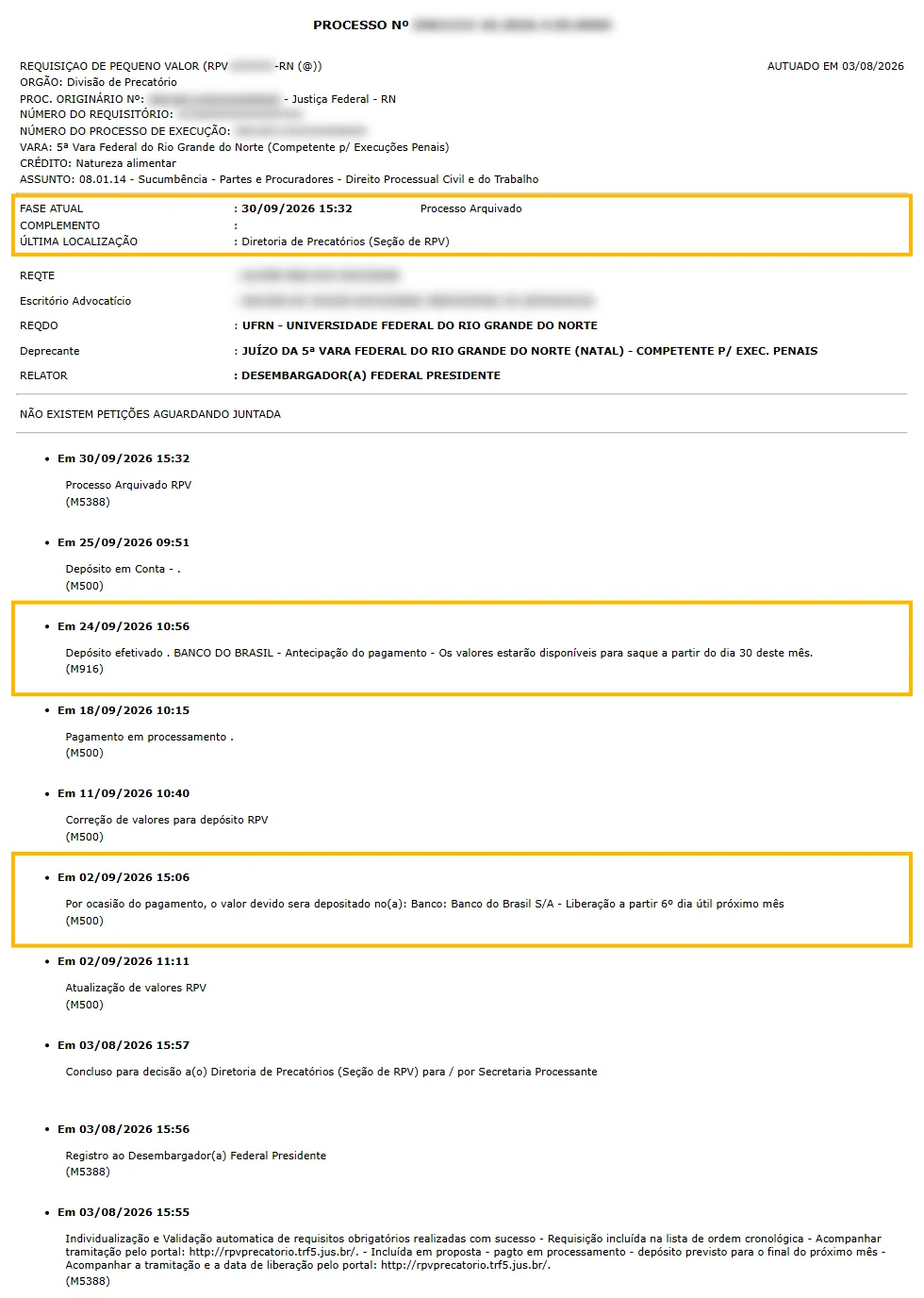 Ficha de RPV paga no TRF5