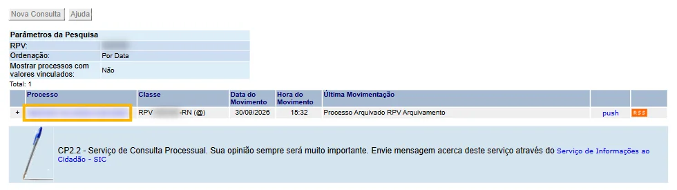 Resultado da consulta de RPV no TRF5