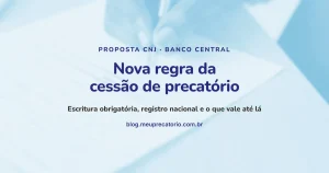 Nova regra da cessão de precatório: capa com mão assinando documento