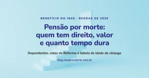 Pensão por morte: quem tem direito, valor e quanto tempo dura. Capa com escada clara até uma porta, em azul